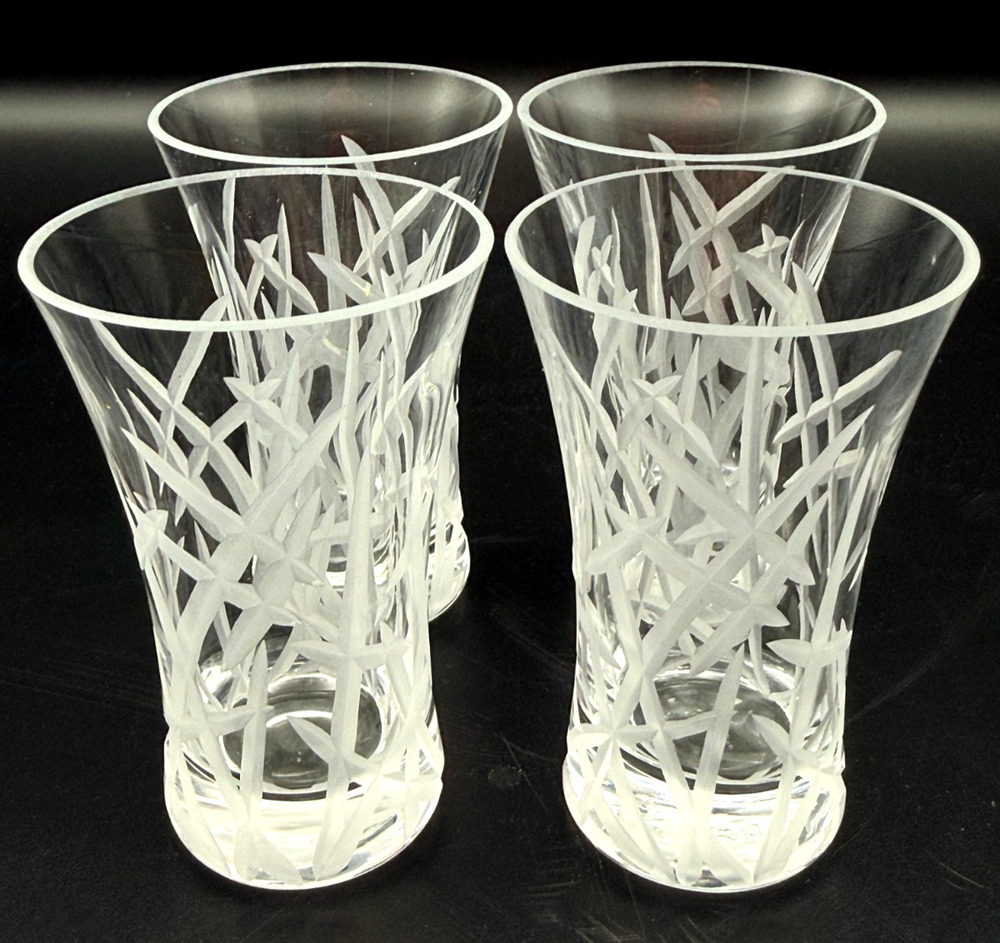 Set 4 Vintage Cristal De France Shot Glasses Lead Crystal Etched Criss Cross Cut